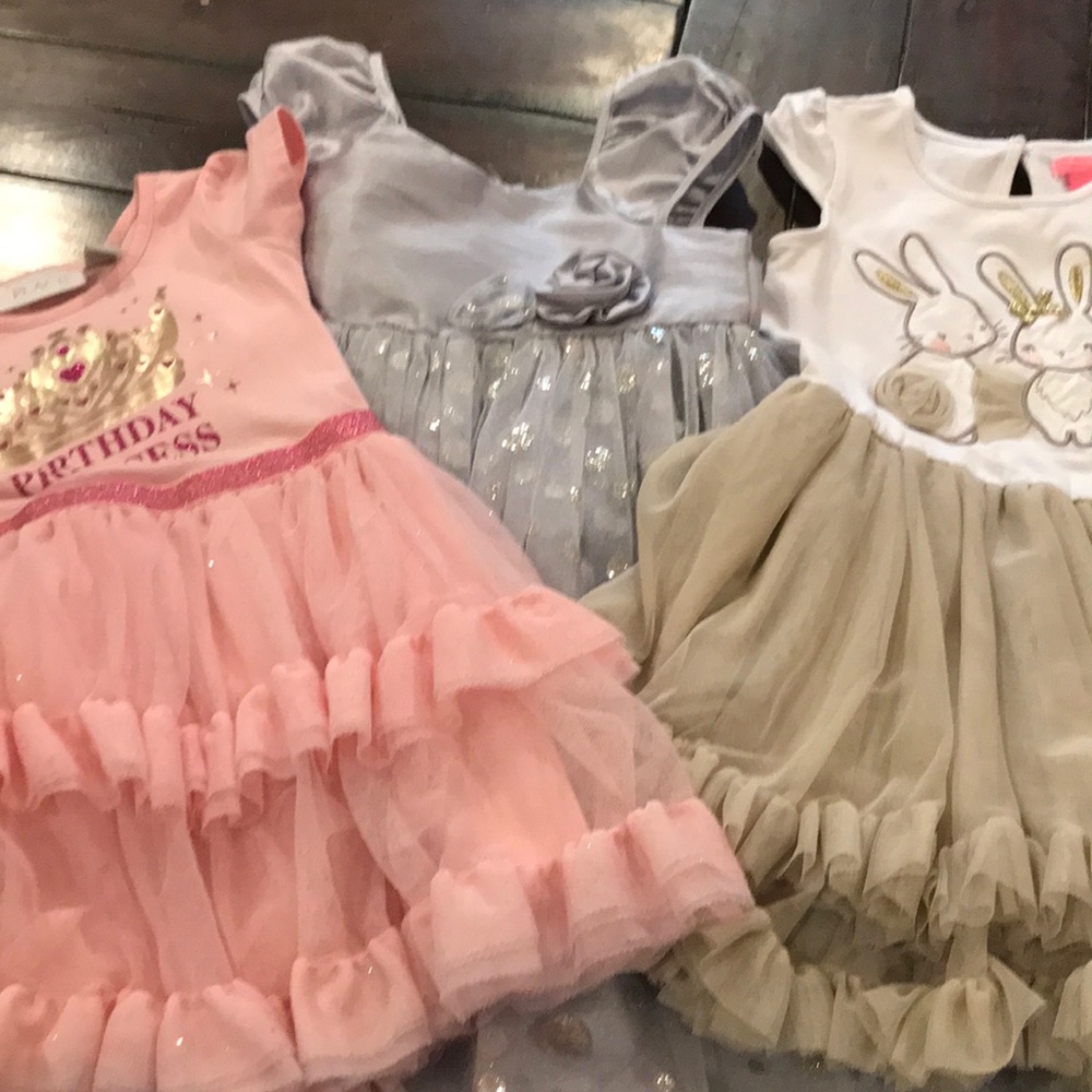 Lot of 3 Dresses - Size 3T Bunny, Silver Holiday, B-day